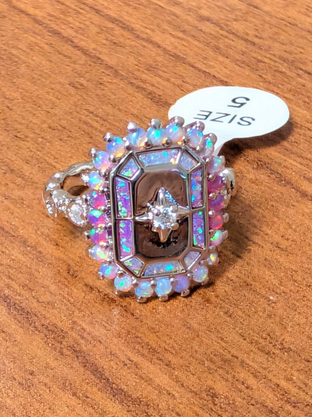 Bomb Party October 2026 Rose Fire Opal on Rhodium plating ring - Size 5
